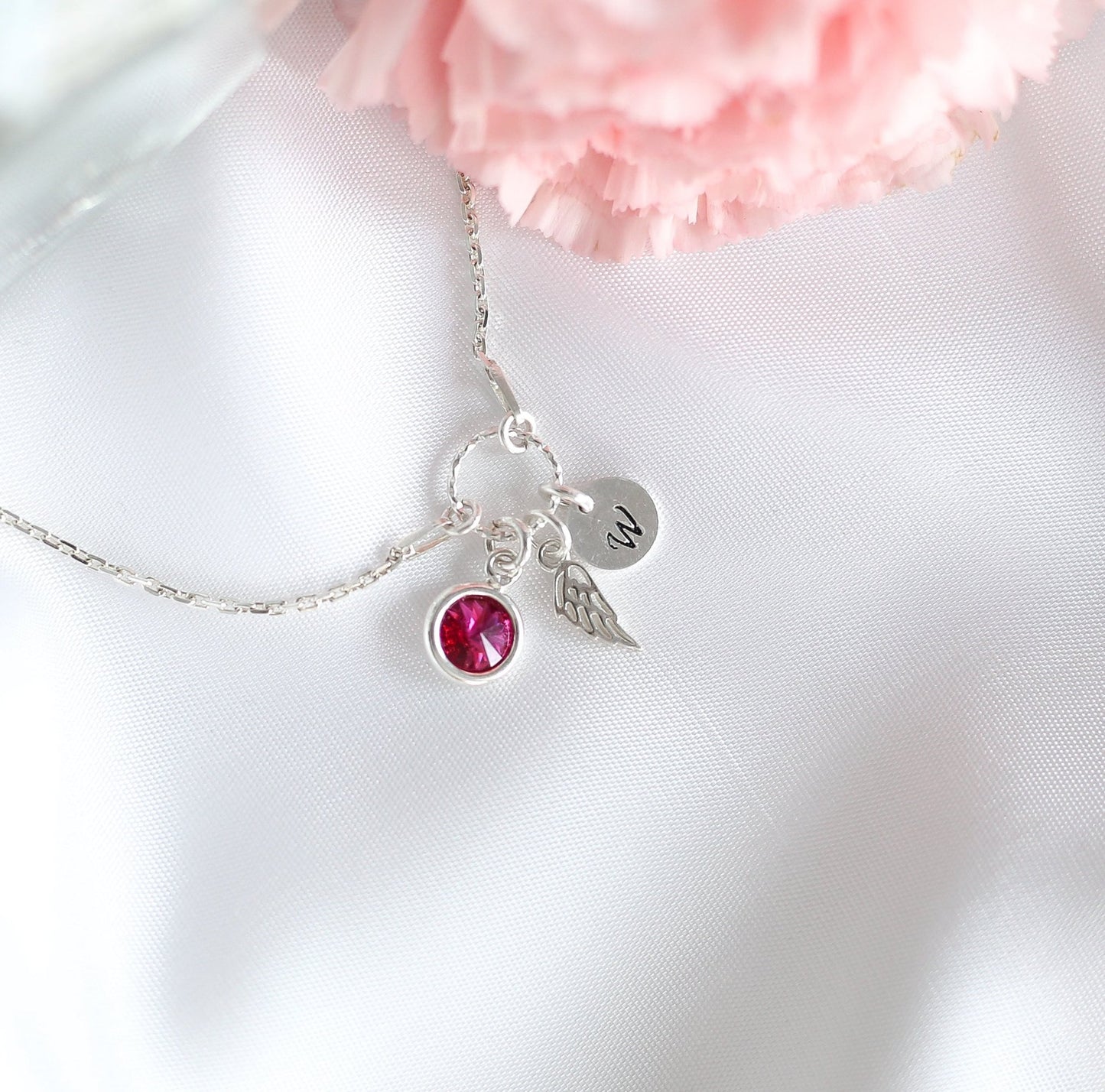 Angel Wing, Birthstone & Initial Charm Bracelet