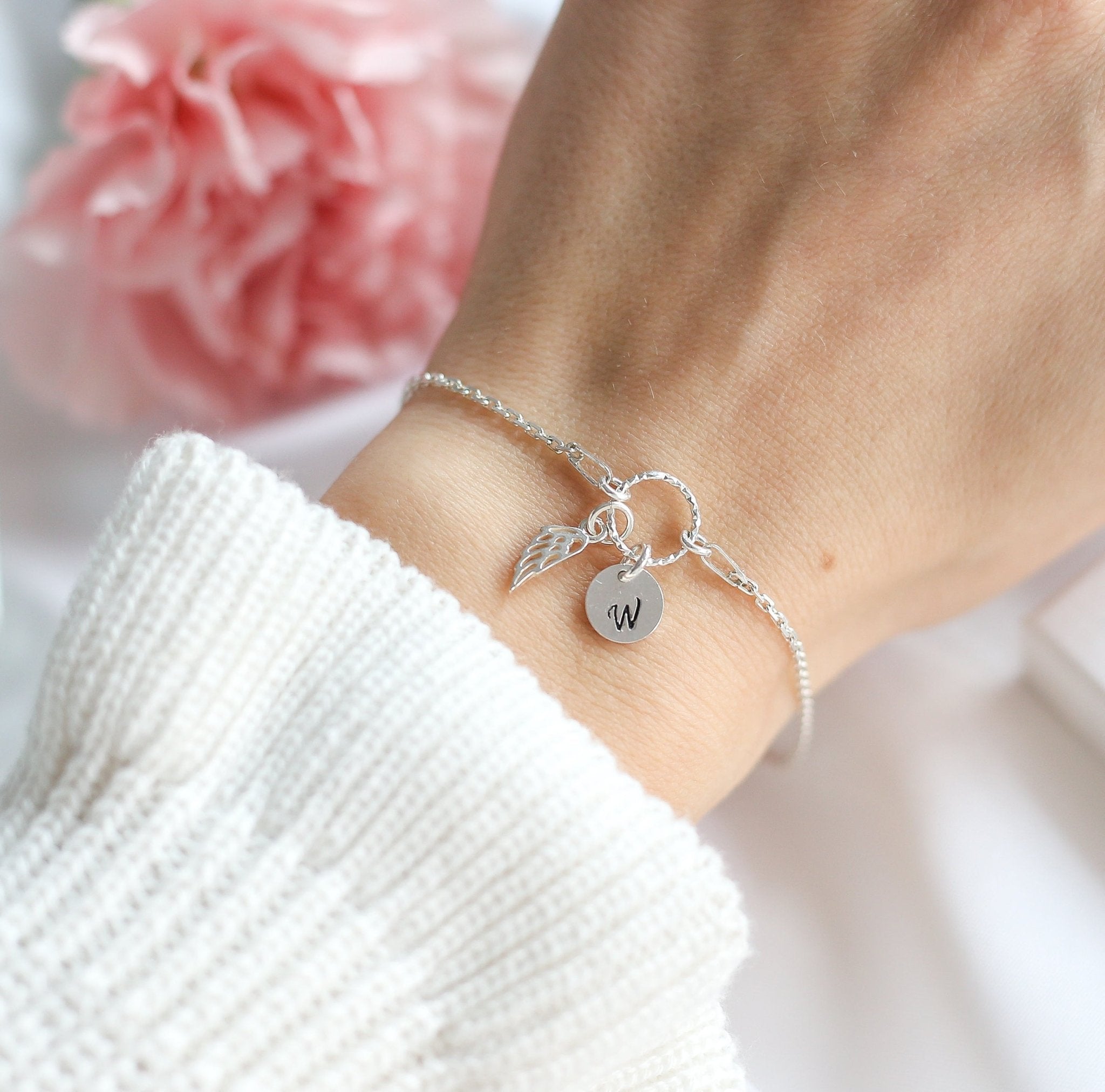 Angel Wing & Initial Charm Bracelet