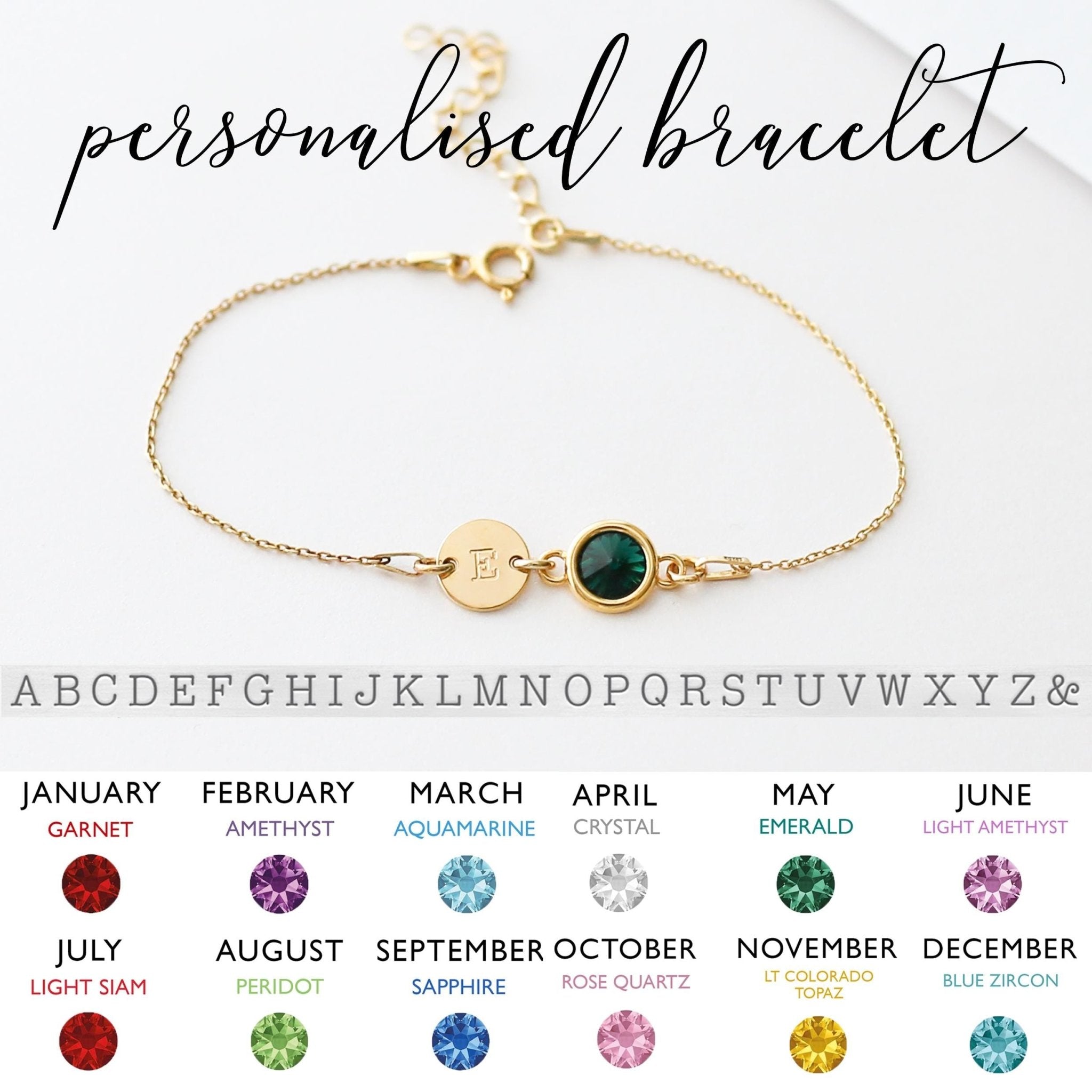 Birthstone and Initial Bracelet