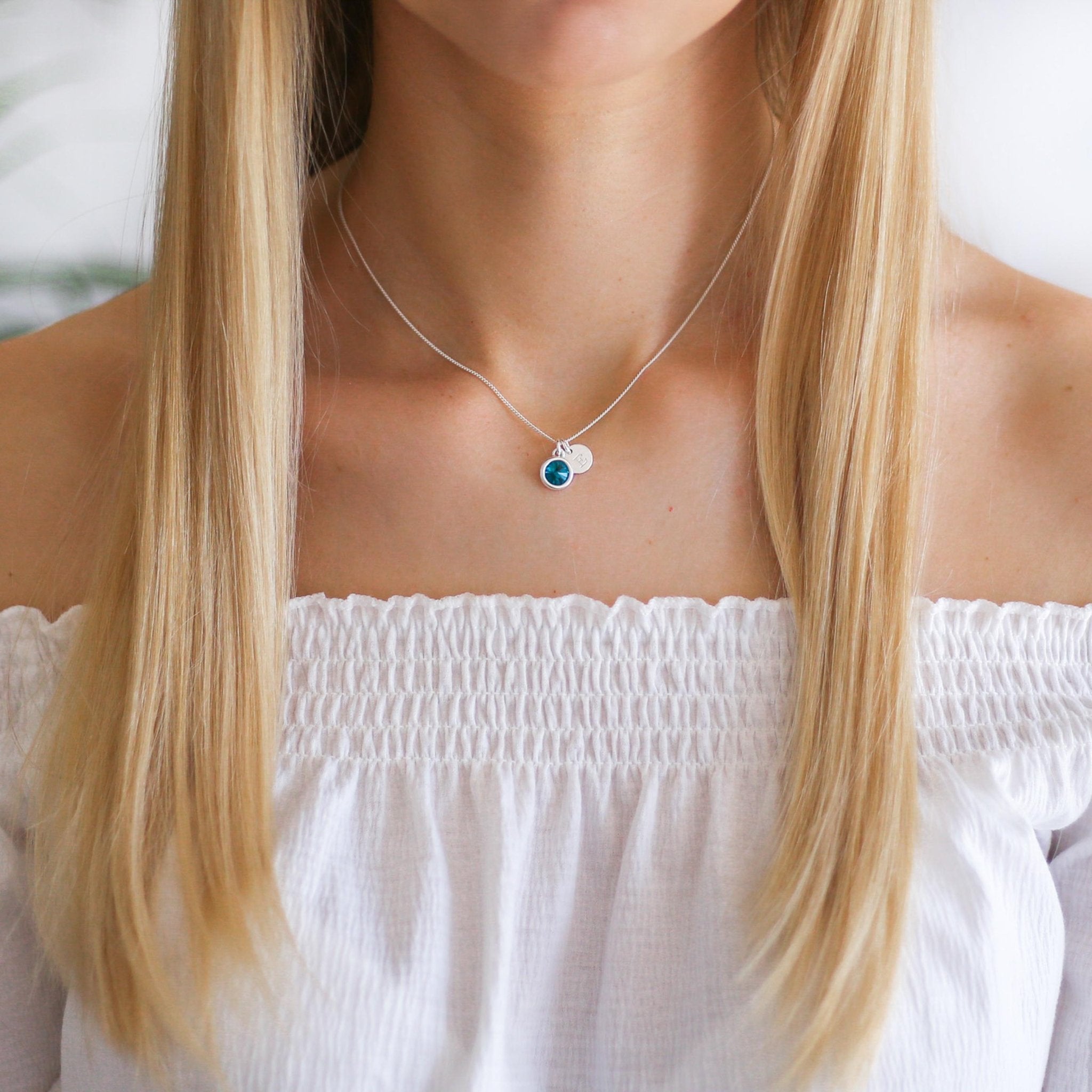 Personalised Birthstone Birthday Necklace With Initial Disc