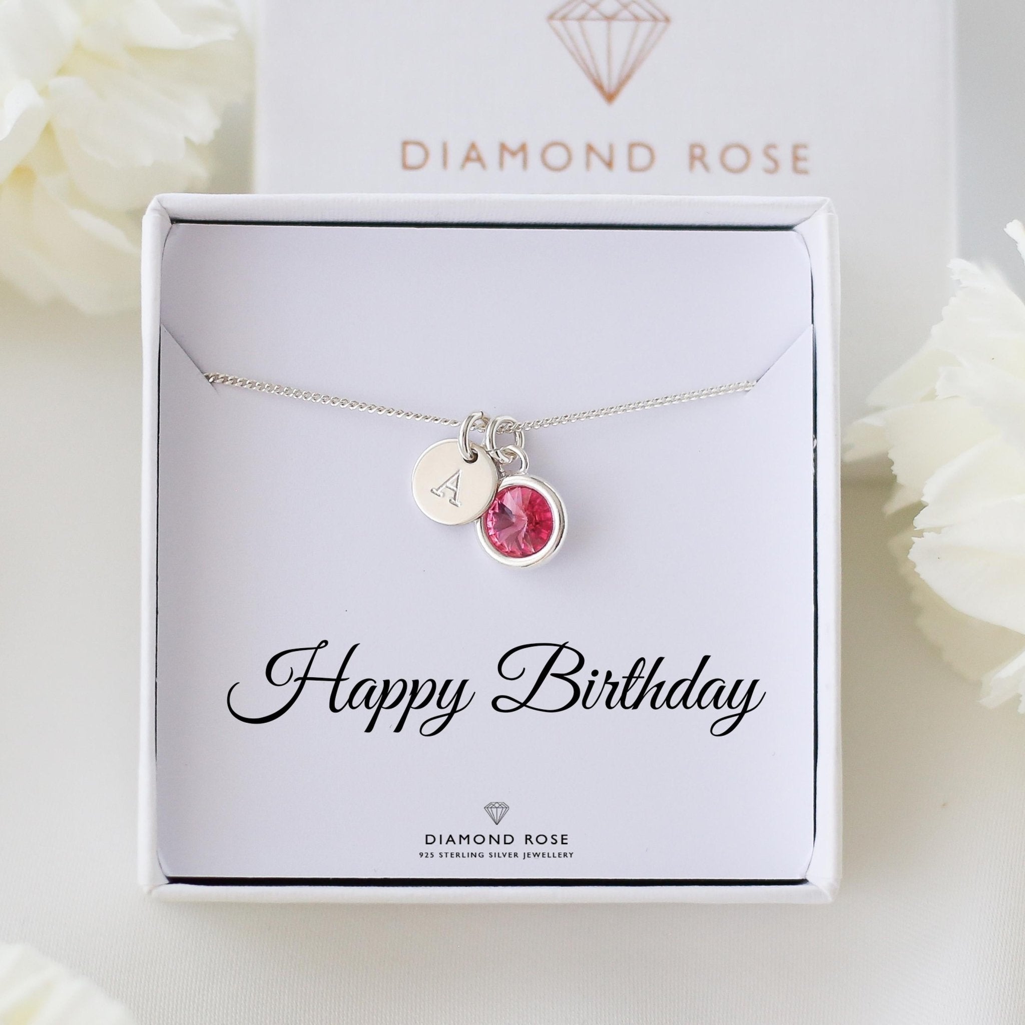 Birthday Gift For Her – Personalised Necklace with Birthstone & Initial