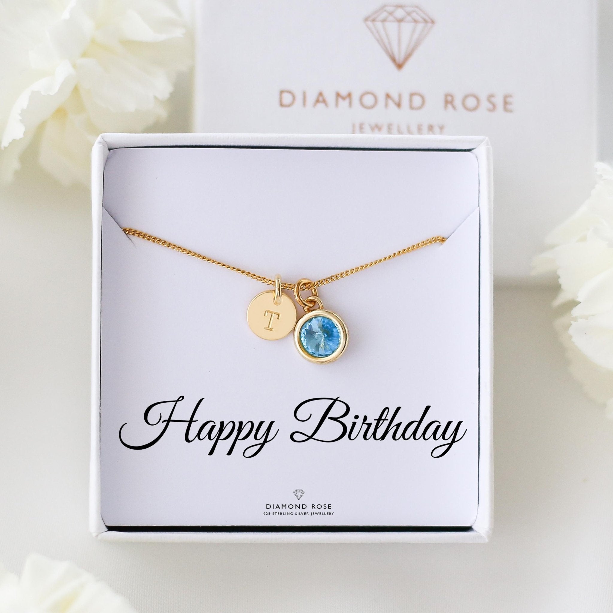 Birthday Gift For Her – Personalised Necklace with Birthstone & Initial