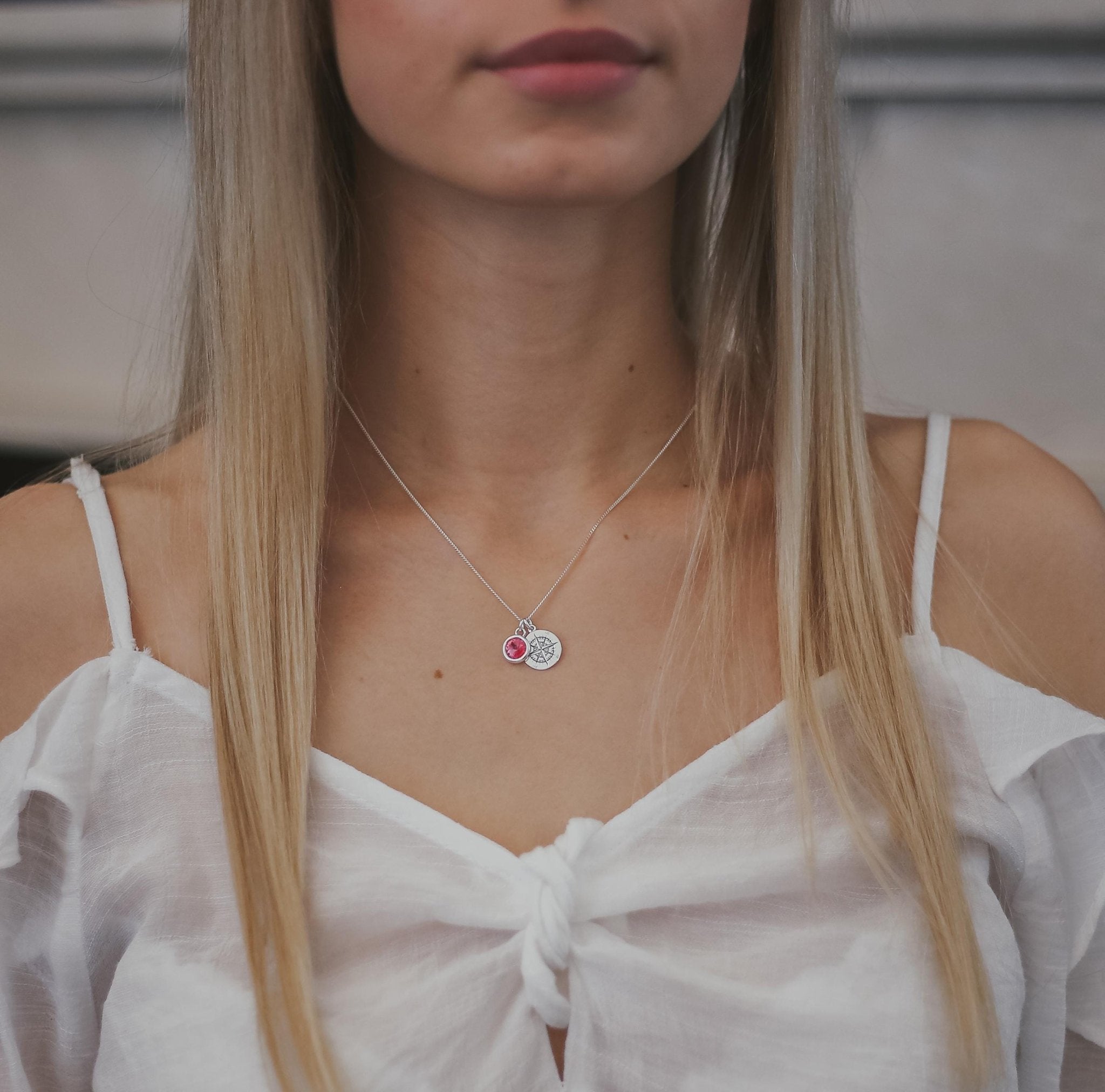 Compass and Birthstone Necklace