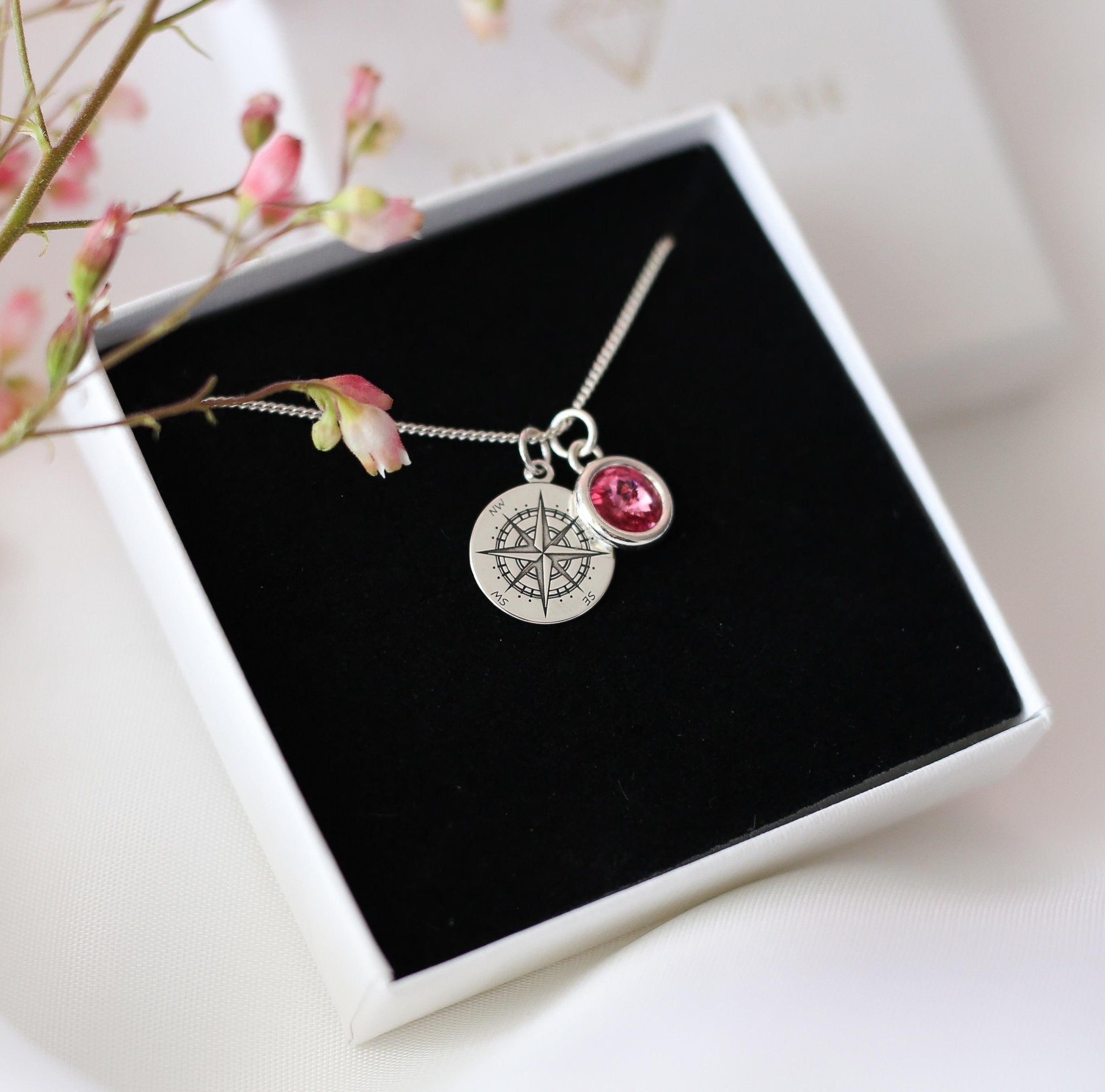 Compass and Birthstone Necklace