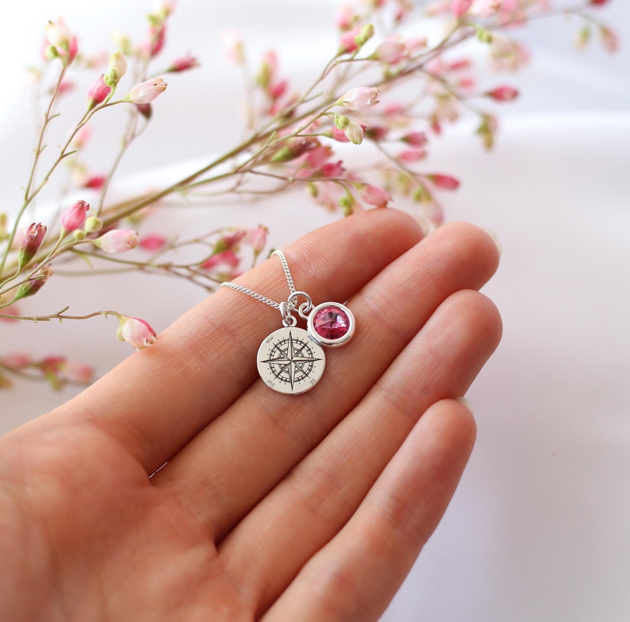 Compass and Birthstone Necklace