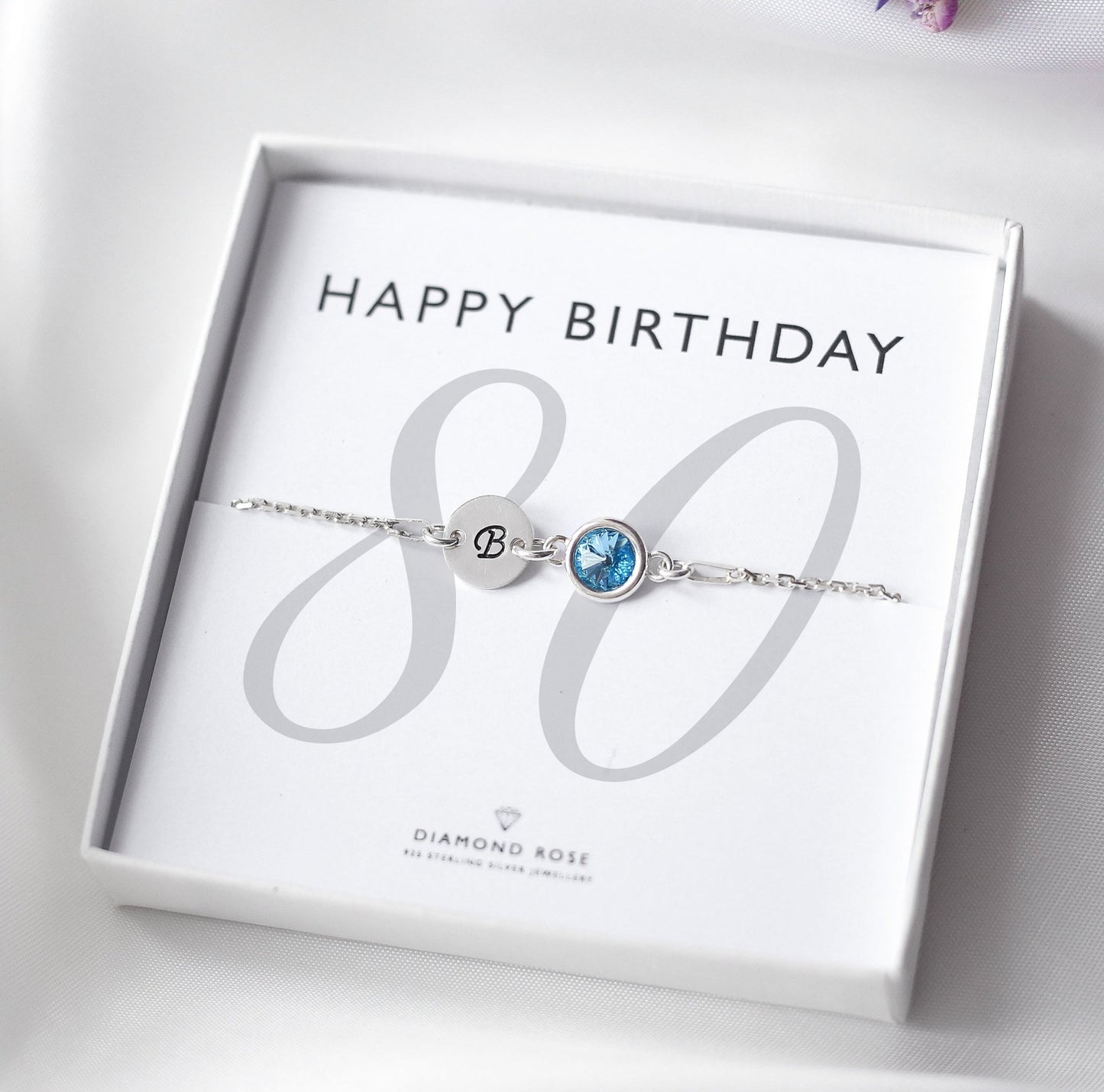 80th Birthday Bracelet – Birthstone And Initial