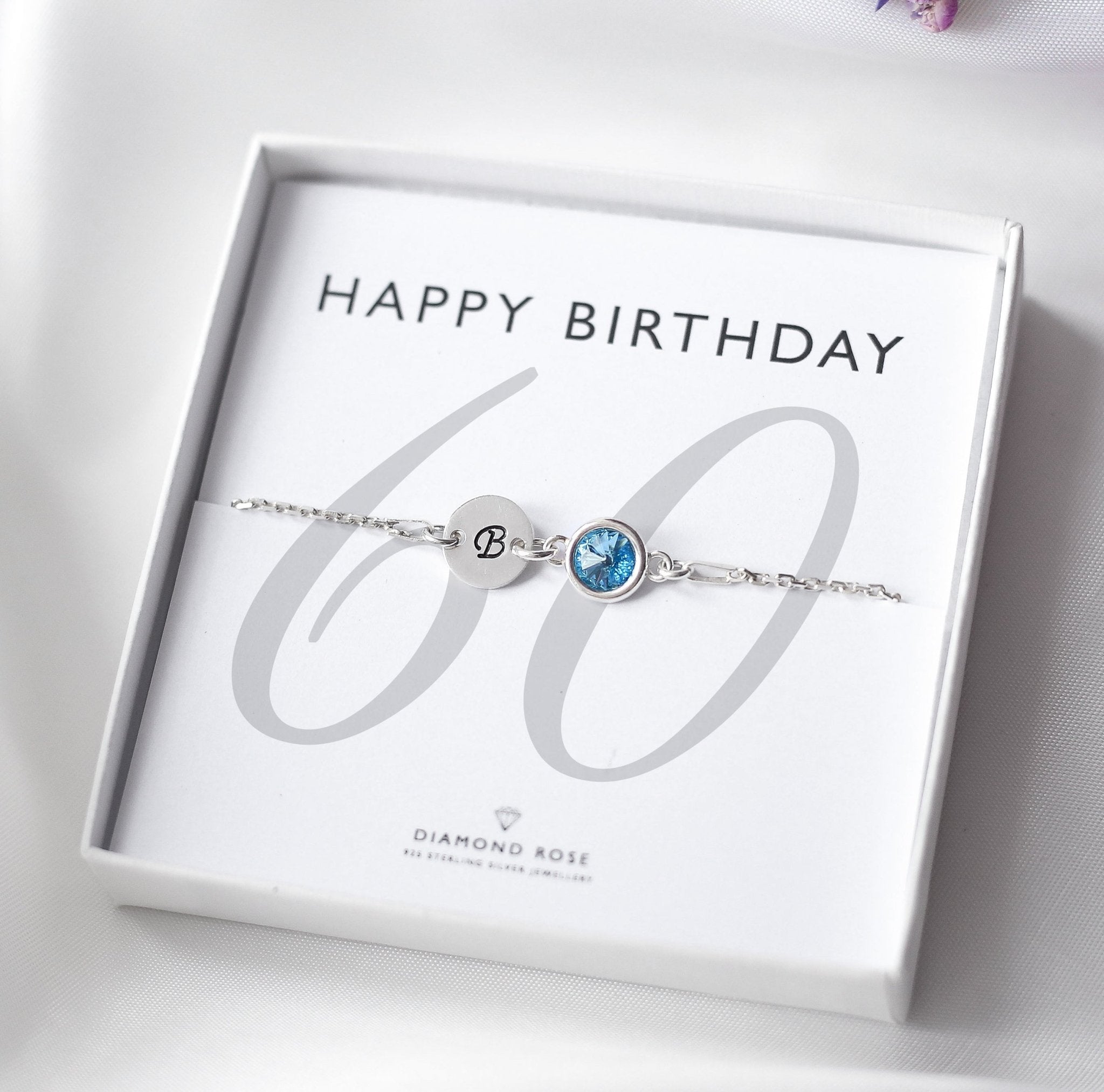 60th Birthday Bracelet – Birthstone And Initial