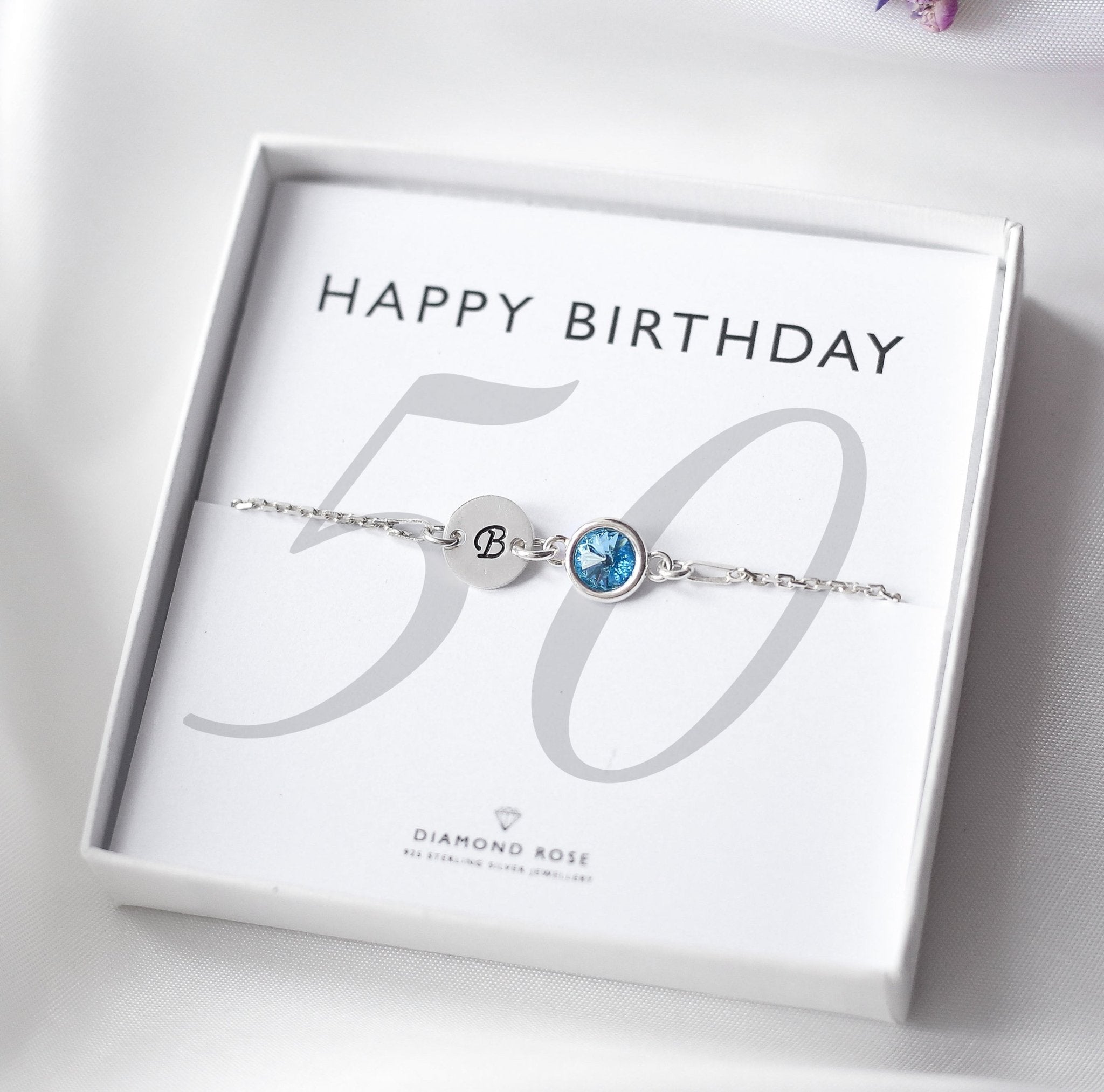 50th Birthday Bracelet – Birthstone And Initial