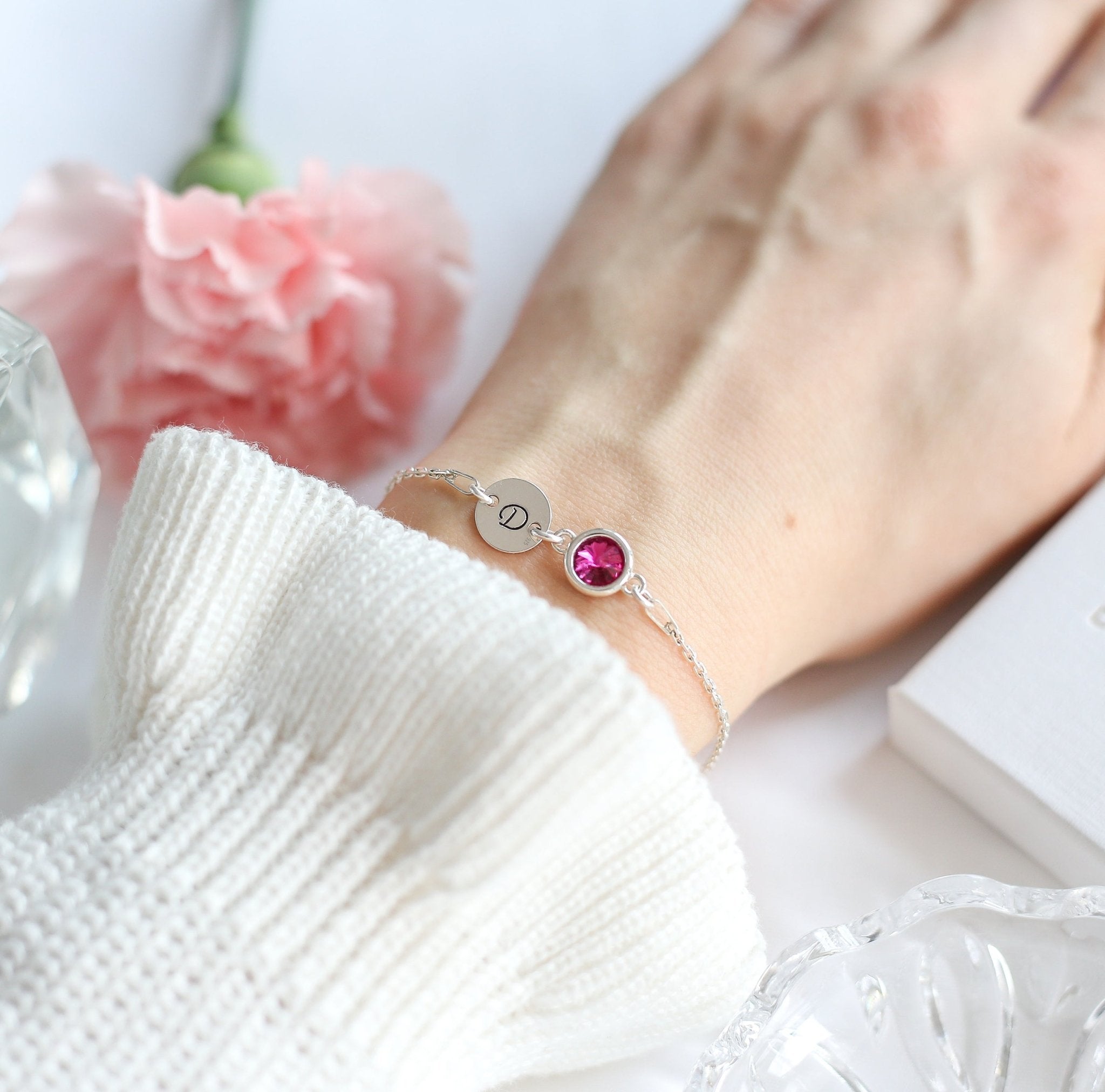 Classic Birthstone And Initial Bracelet