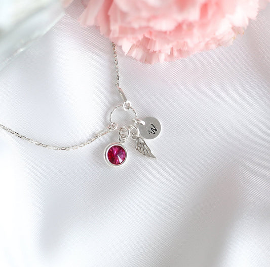 Angel Wing, Birthstone & Initial Charm Bracelet