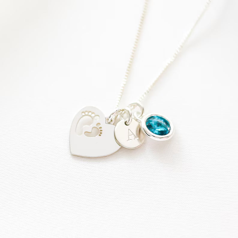 Baby Feet Personalised Birthstone Necklace