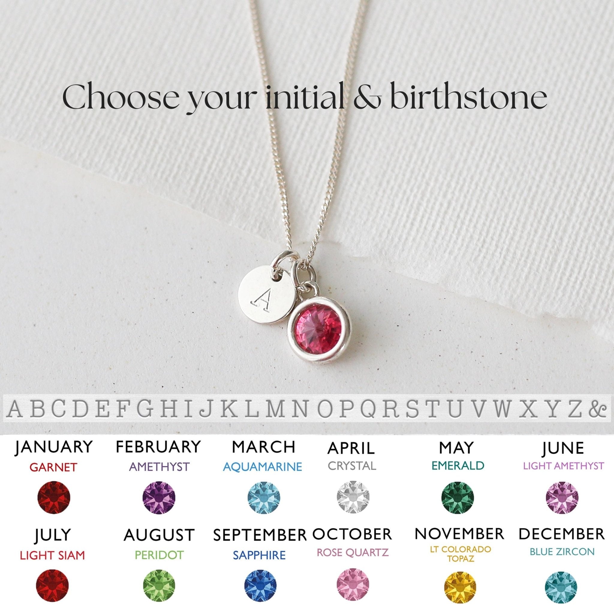 Initial and Birthstone Necklace