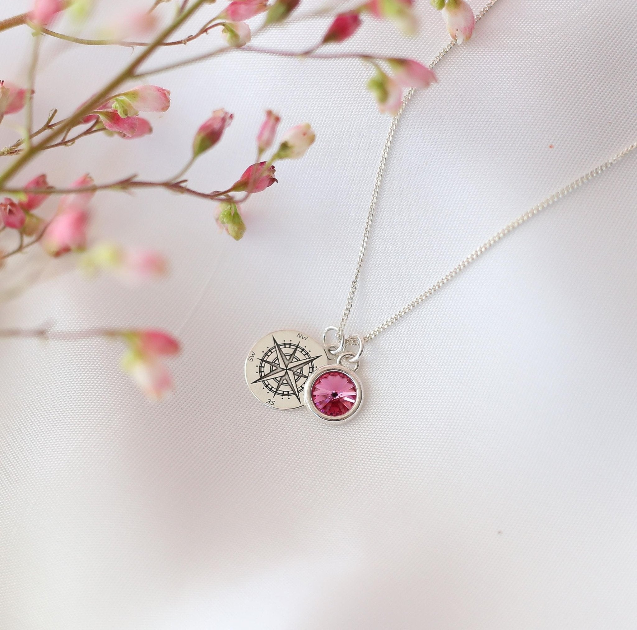 Compass and Birthstone Necklace