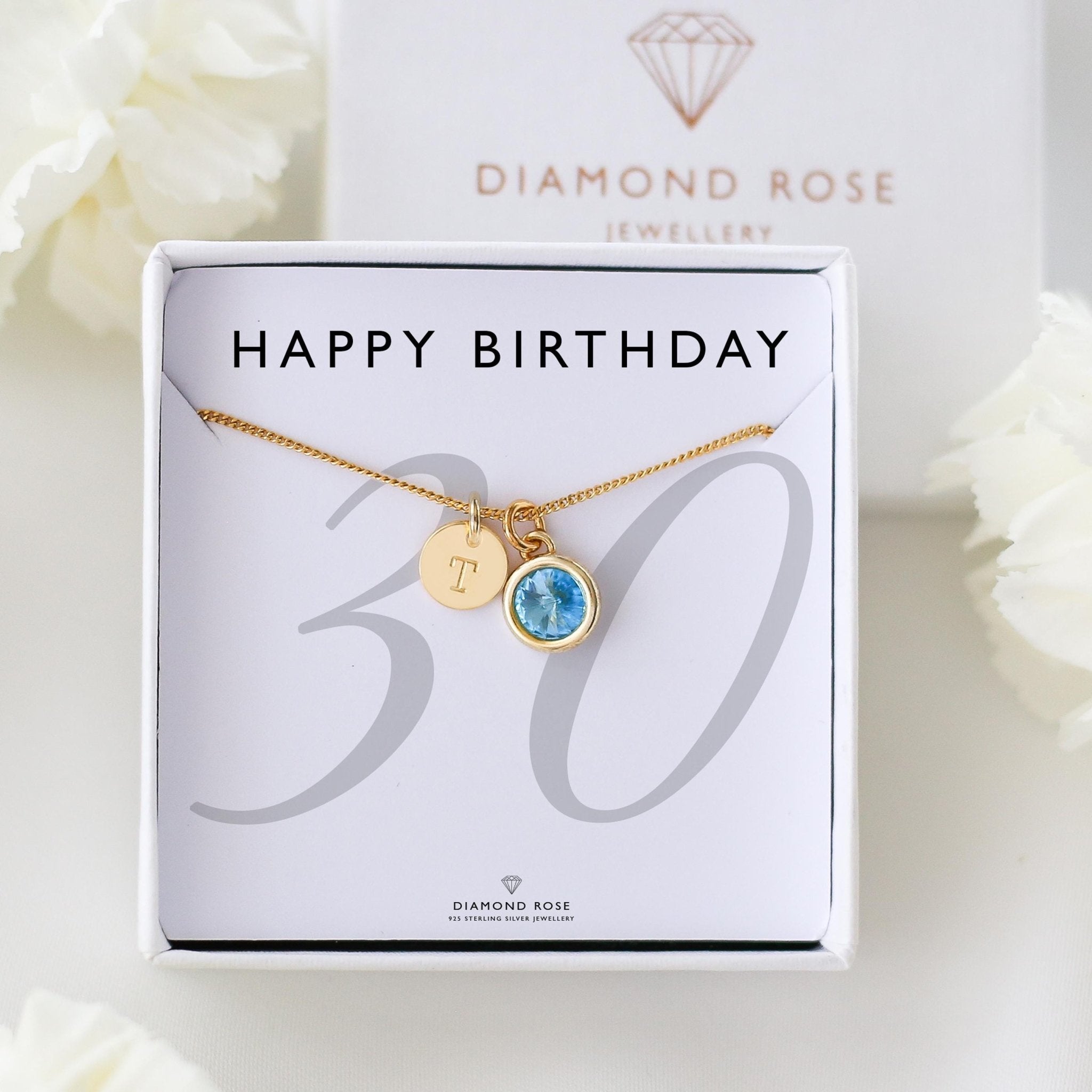 30th Birthday Necklace – Initial & Birthstone