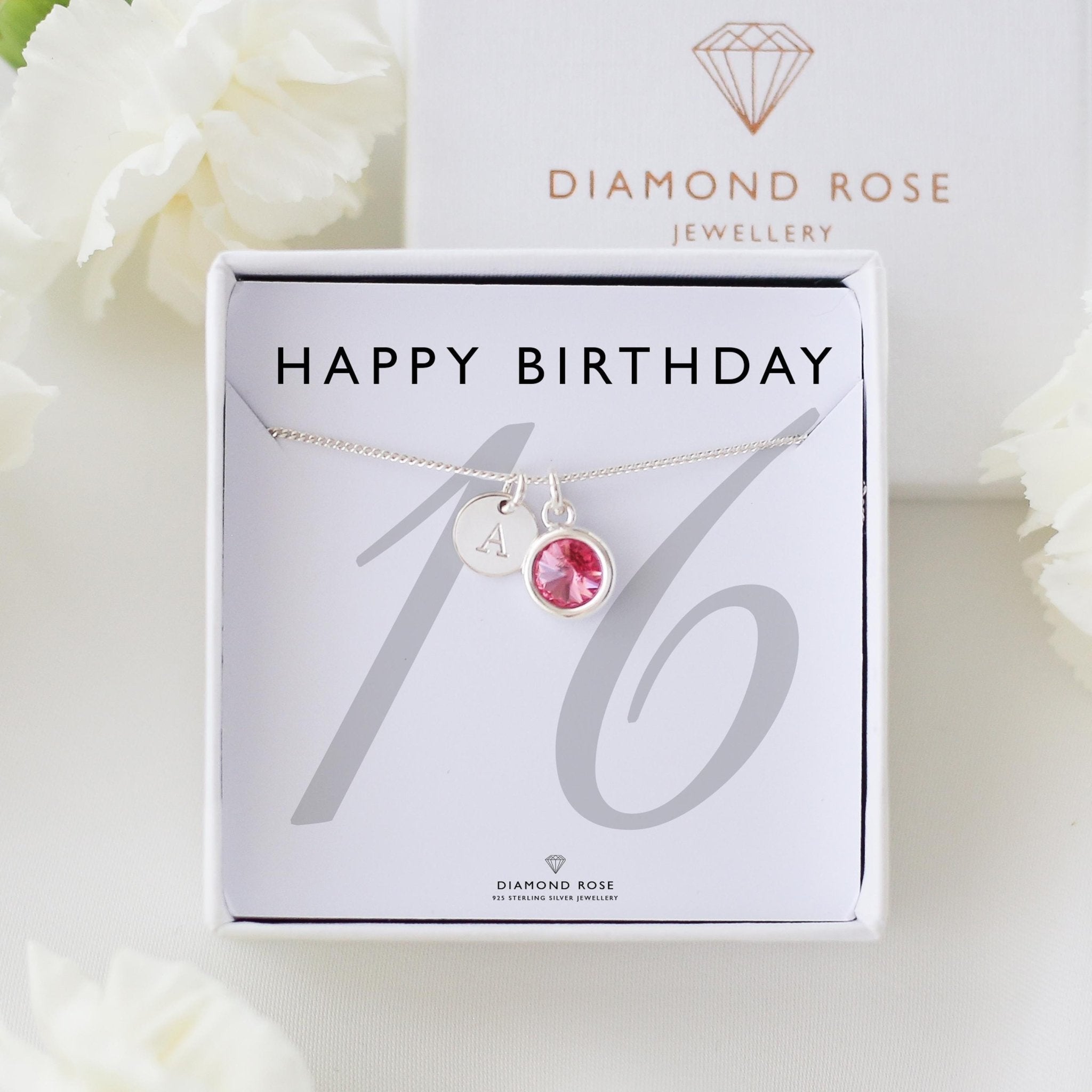 16th Birthday Necklace – Initial & Birthstone