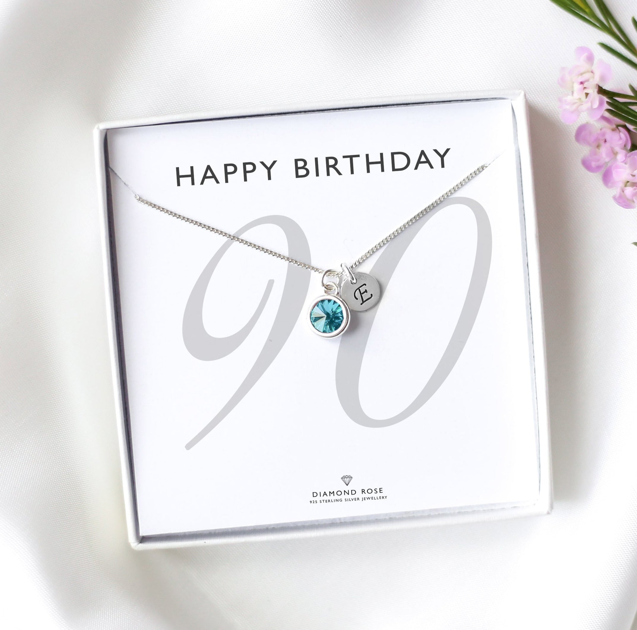 90th Birthday Necklace – Birthstone And Initial