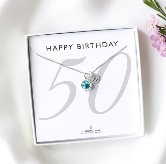 50th Birthday Necklace – Birthstone And Initial