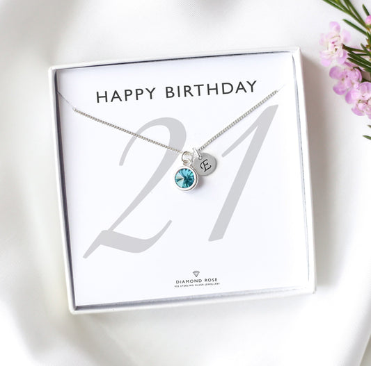21st Birthday Necklace – Birthstone And Initial