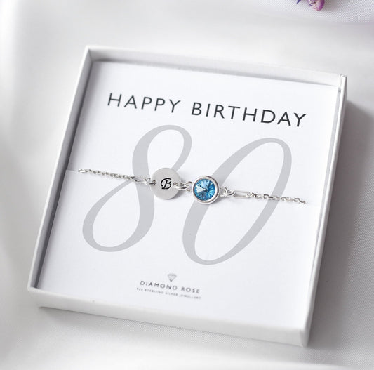 80th Birthday Bracelet – Birthstone And Initial