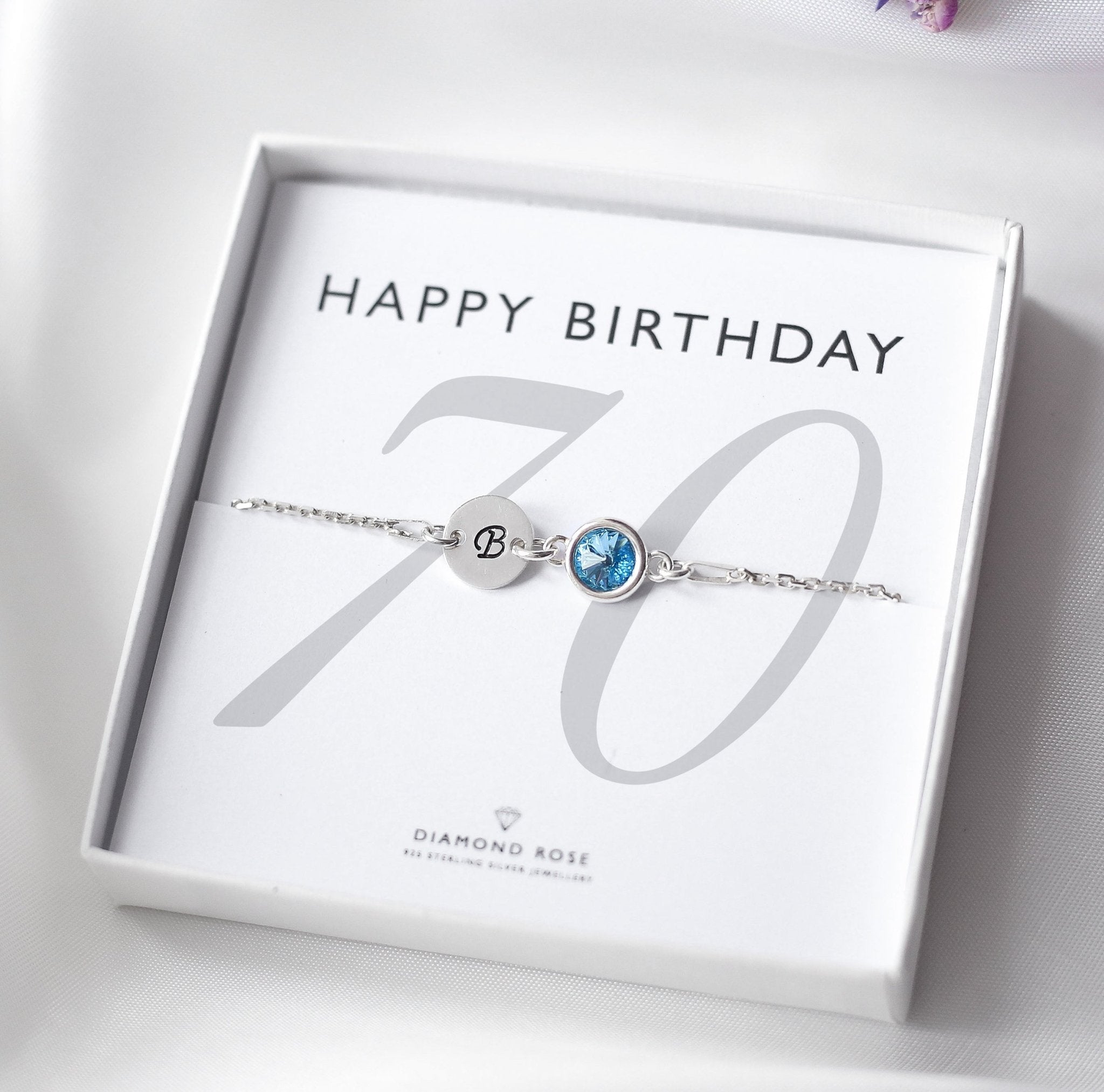 70th Birthday Bracelet – Birthstone And Initial