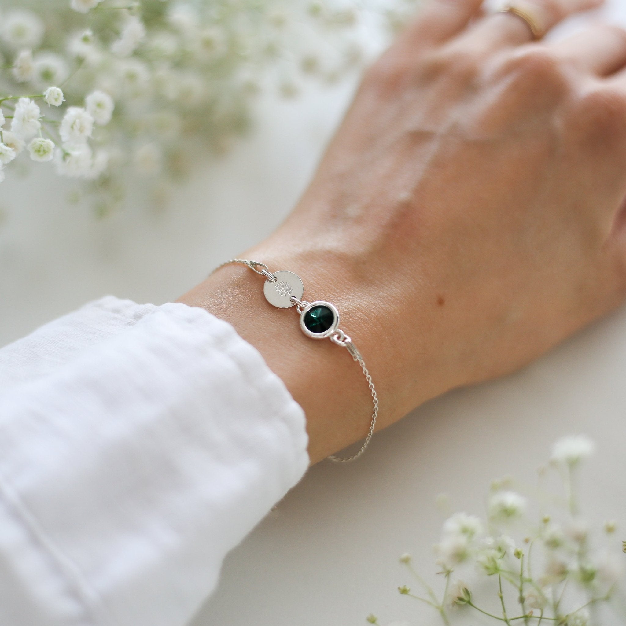 Birthstone and Birth Flower Bracelet